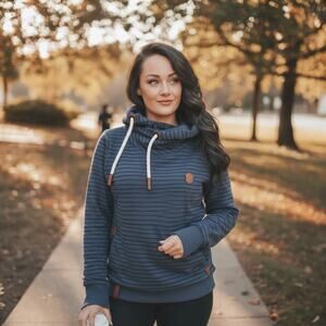 Naketano Blue Striped Funnel Neck Hoodie - Size Medium